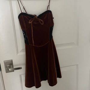 Brown lace mini dress